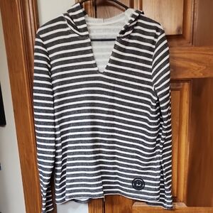 Beyond Yoga Gray and White Striped Top